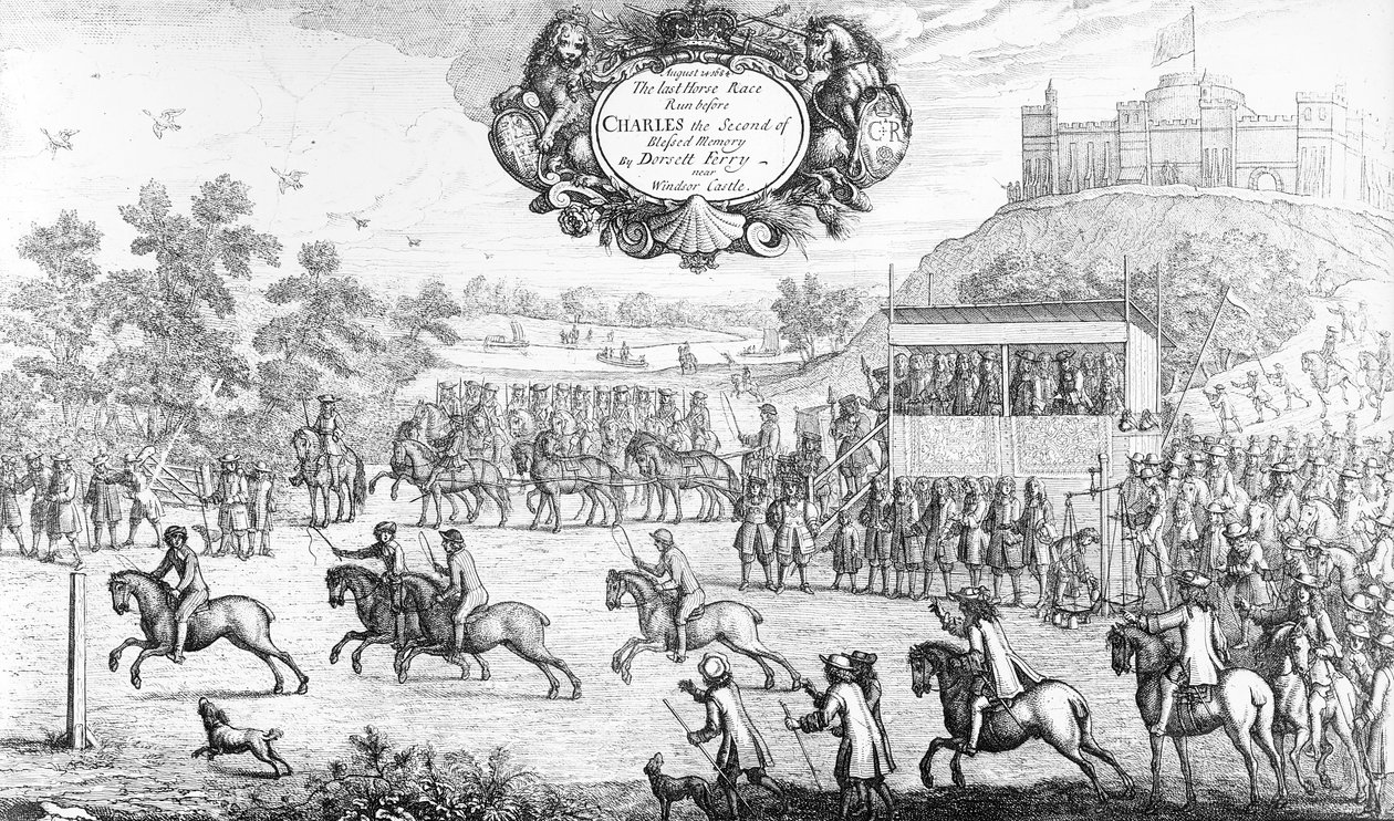 The Last Horse Race løp før Charles the Second of Blessed Memory av Dorsett Ferry, nær Windsor Castle, 24. august 1684, 1687 av Francis Barlow