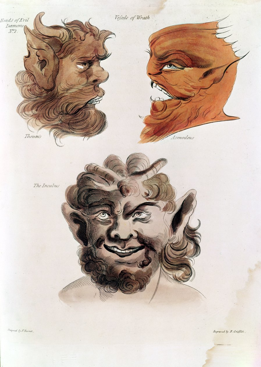 Heads of Evil Demons: Theumis, Asmodeus and The Incubus, illustrasjoner fra 