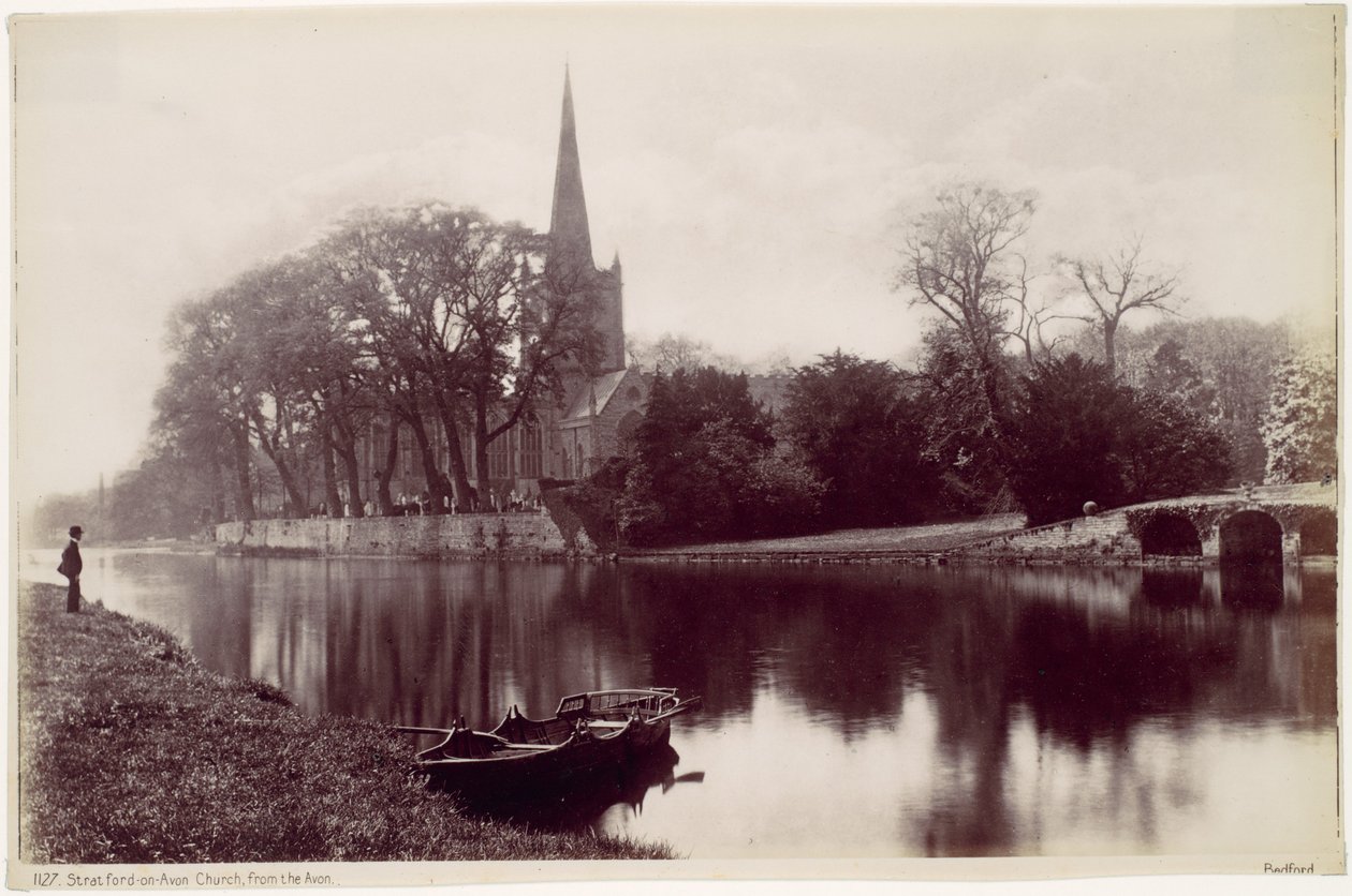 Stratford-upon-Avon-kirken, sett fra Avon av Francis Bedford