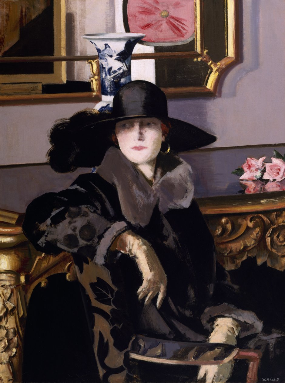 A Lady in Black (olje på lerret) av Francis Campbell Boileau Cadell