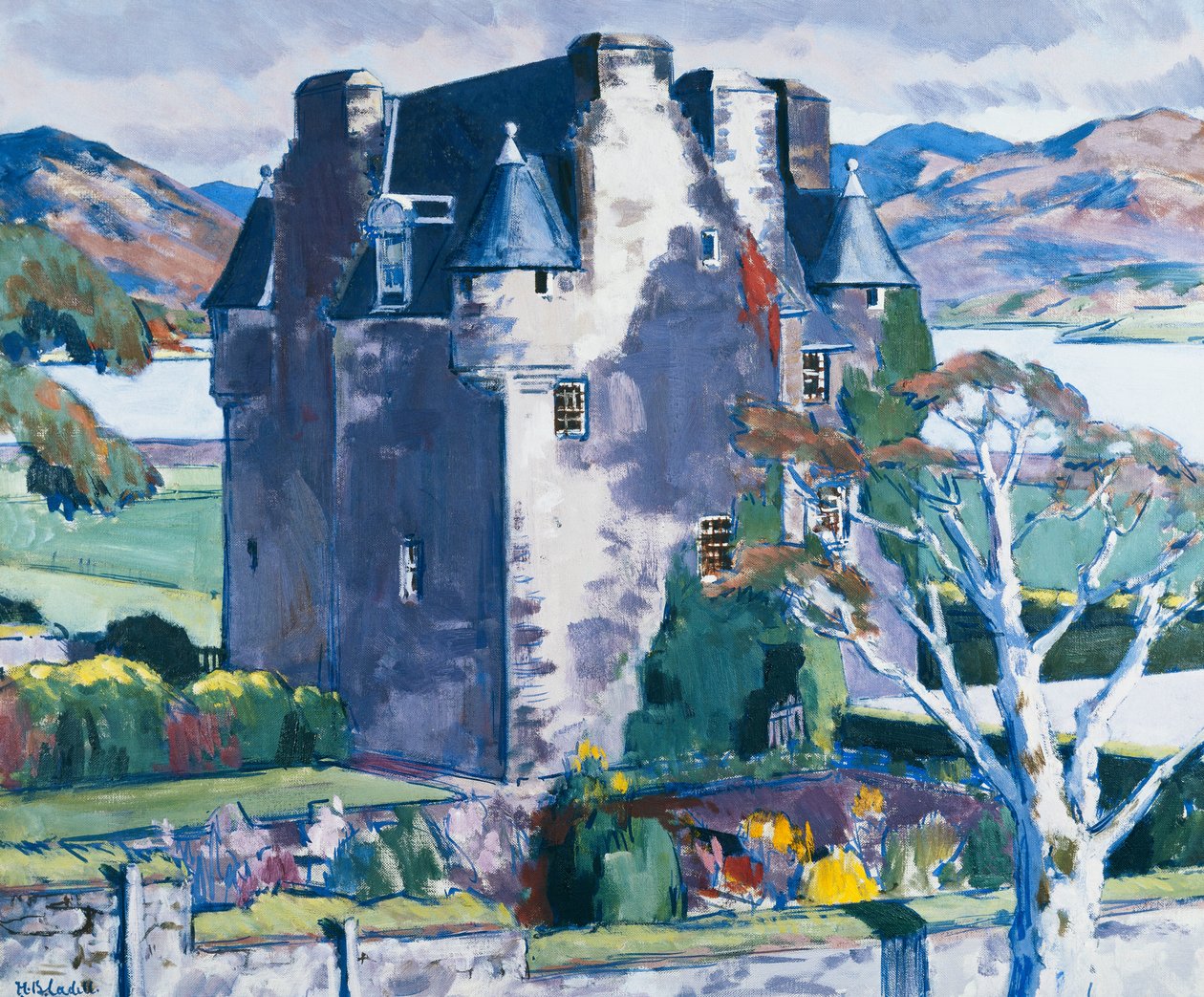 Barcaldine Castle, Argyll, ca. 1928 (olje på lerret) av Francis Campbell Boileau Cadell
