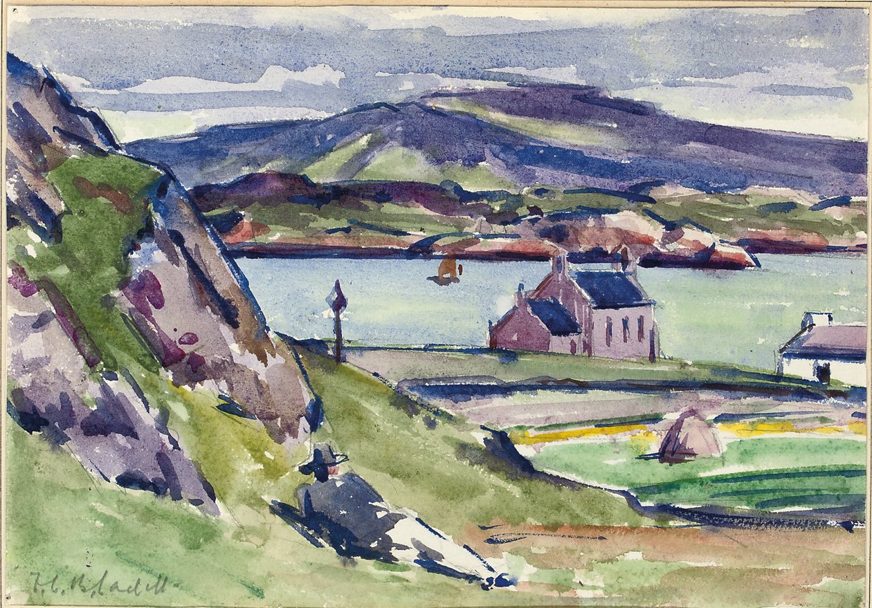 Figure og Kirk, Iona (blyant og w/c på papir) av Francis Campbell Boileau Cadell