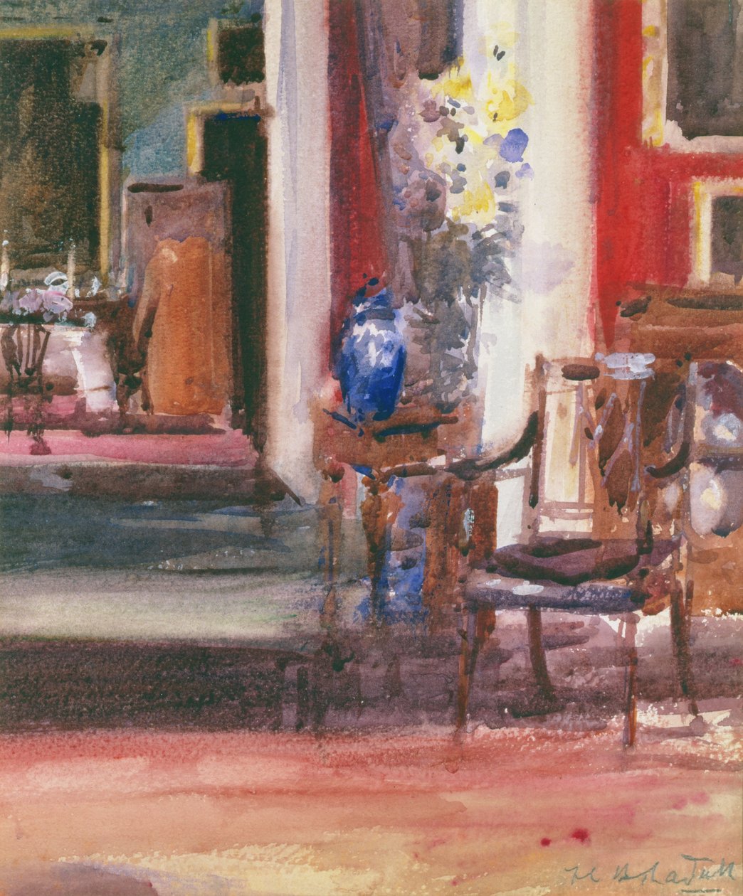 Interiør i Artists House, Ainslie Place, Edinburgh (wc på papir) av Francis Campbell Boileau Cadell