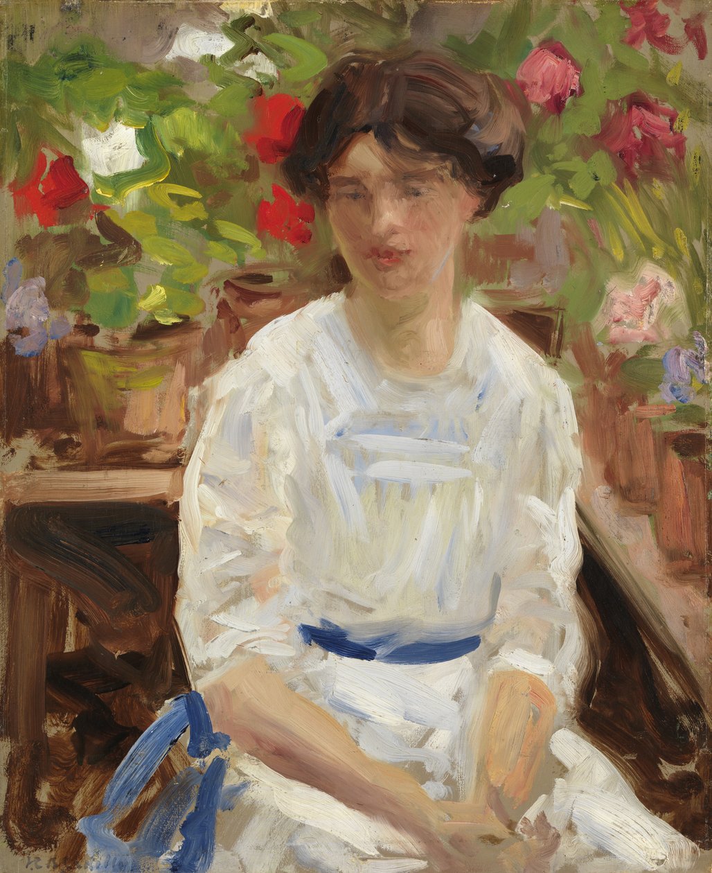 Dame i hvitt (olje på lerret) av Francis Campbell Boileau Cadell