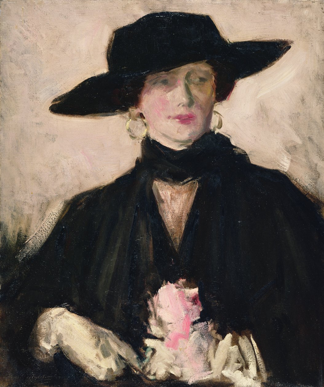 Lady in a Black Hat (olje på lerret) av Francis Campbell Boileau Cadell