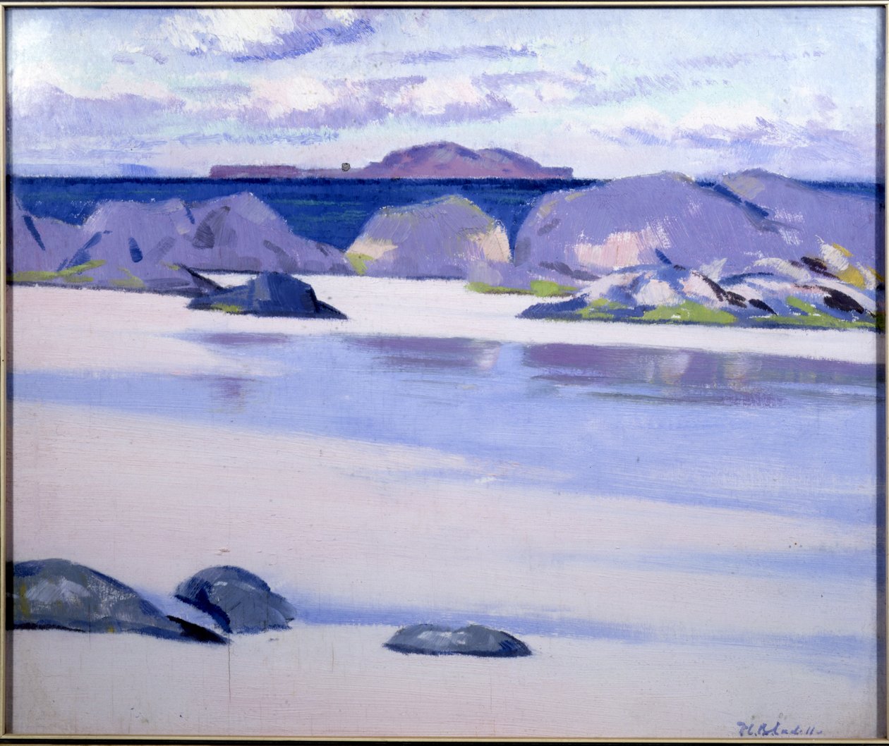 Lavvann, Iona, ser mot nederlenderens lue, Lunga (olje på lerret) av Francis Campbell Boileau Cadell