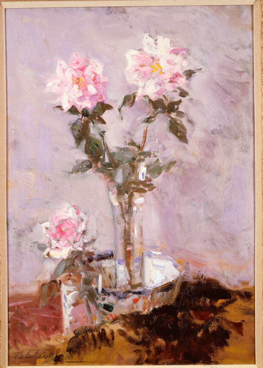 Rosa roser i en glassvase av Francis Campbell Boileau Cadell