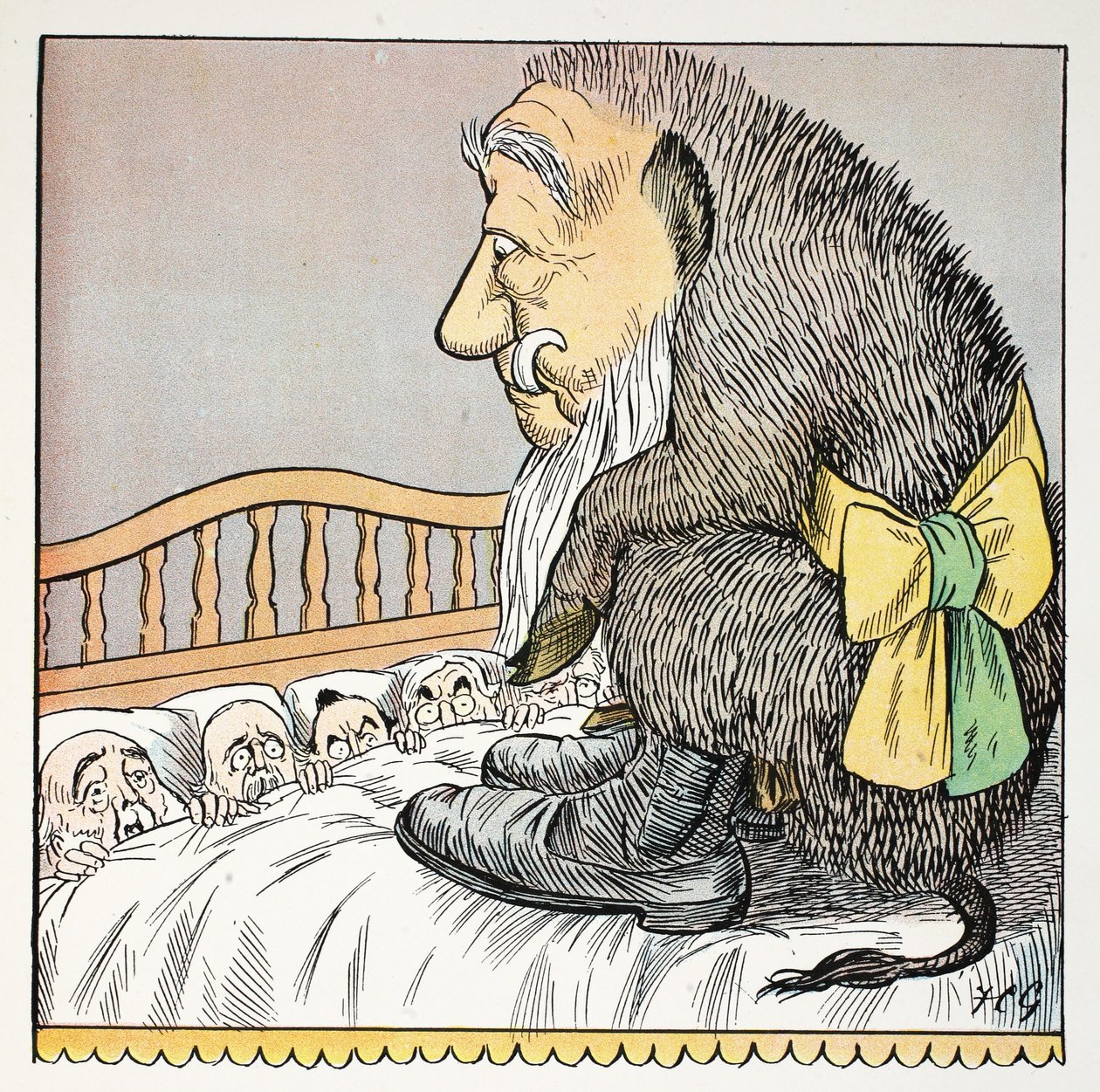 O, illustrasjon fra The Struwwelpeter Alphabet, vers av Harold Begbie (1871–1929) av Francis Carruthers Gould