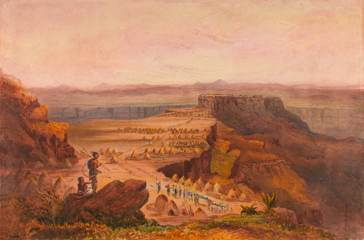Magdala, utsikt fra Selassie, med utsikt over leiren til kong Theodors hær på platået til Salamji, Abessinia av Francis Cornelius James