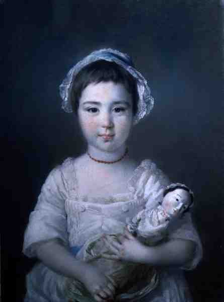 Et portrett av Lady Ann Fitzpatrick som holder en dukke (olje på lerret) av Francis Cotes