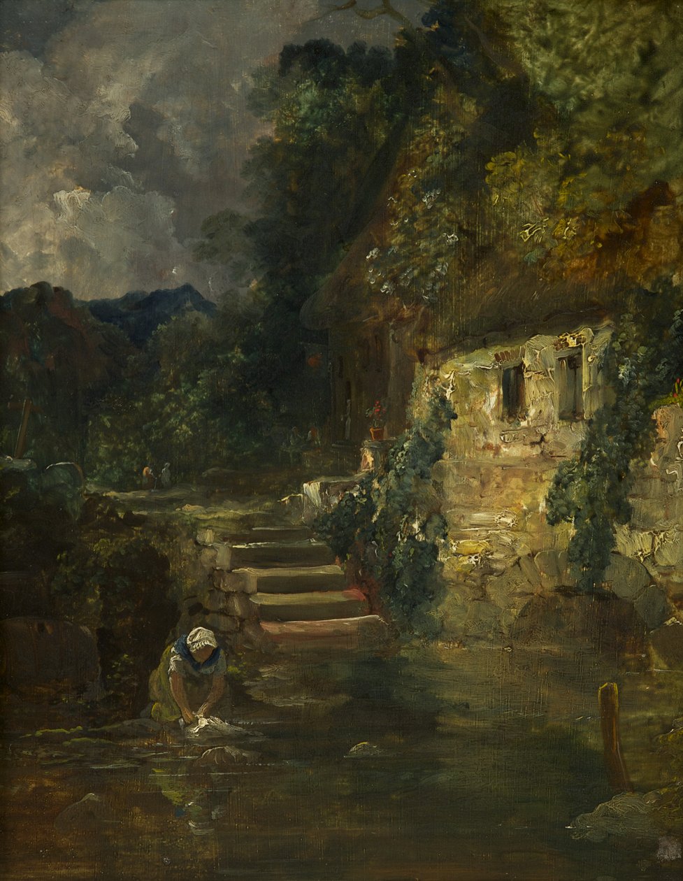 En mølle nær Tintern, ca. 1824-26 (olje på panel, mahogni) av Francis Danby