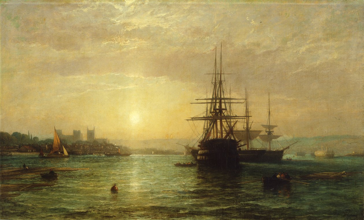 En utsikt over elven Medway i skumringen (olje på lerret) av Francis Danby