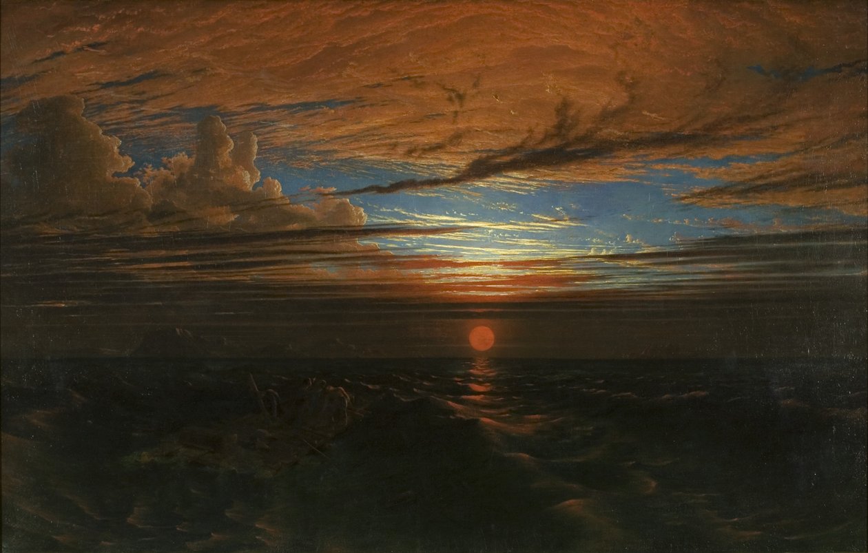 Solnedgang til sjøs etter en storm av Francis Danby