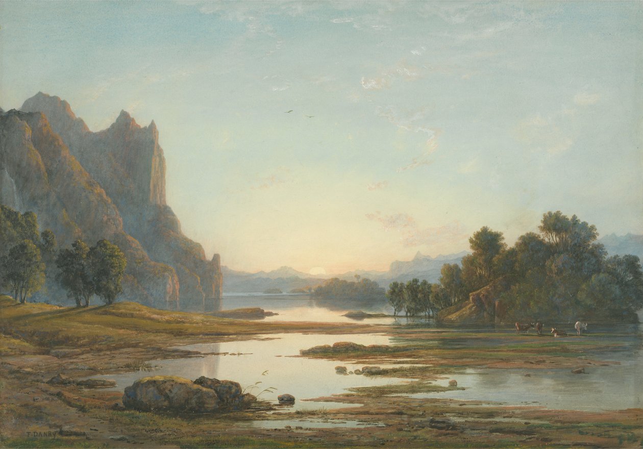 Solnedgang over et elvelandskap av Francis Danby