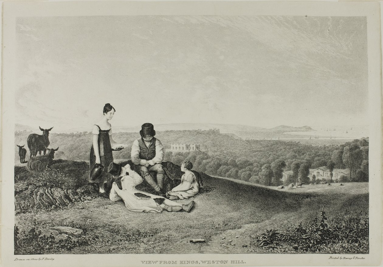 Utsikt fra Kings, Weston Hill, fra Three Views, illustrerende for The Scenery of Bristol og dens nærhet av Francis Danby