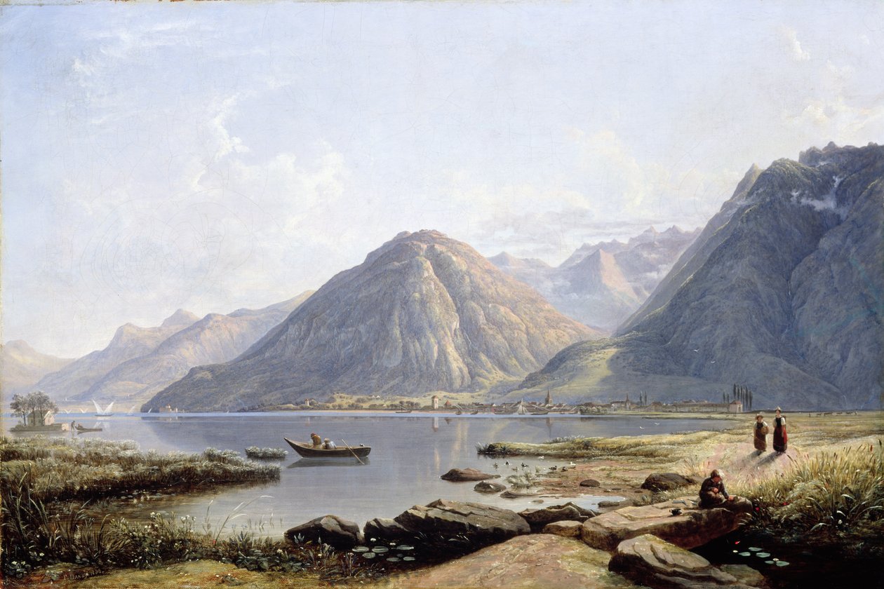 Utsikt over Genfersjøen med byen Villeneuve, 1836 av Francis Danby