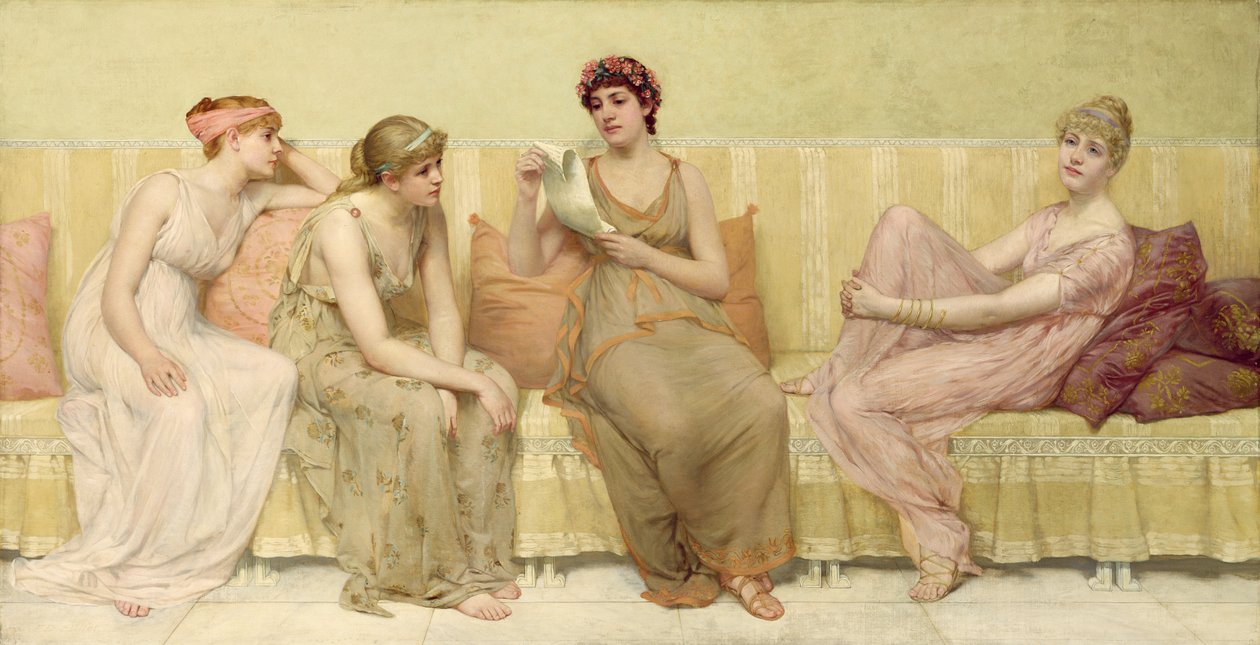 Leser historien om Oenone, ca. 1883 av Francis Davis Millet