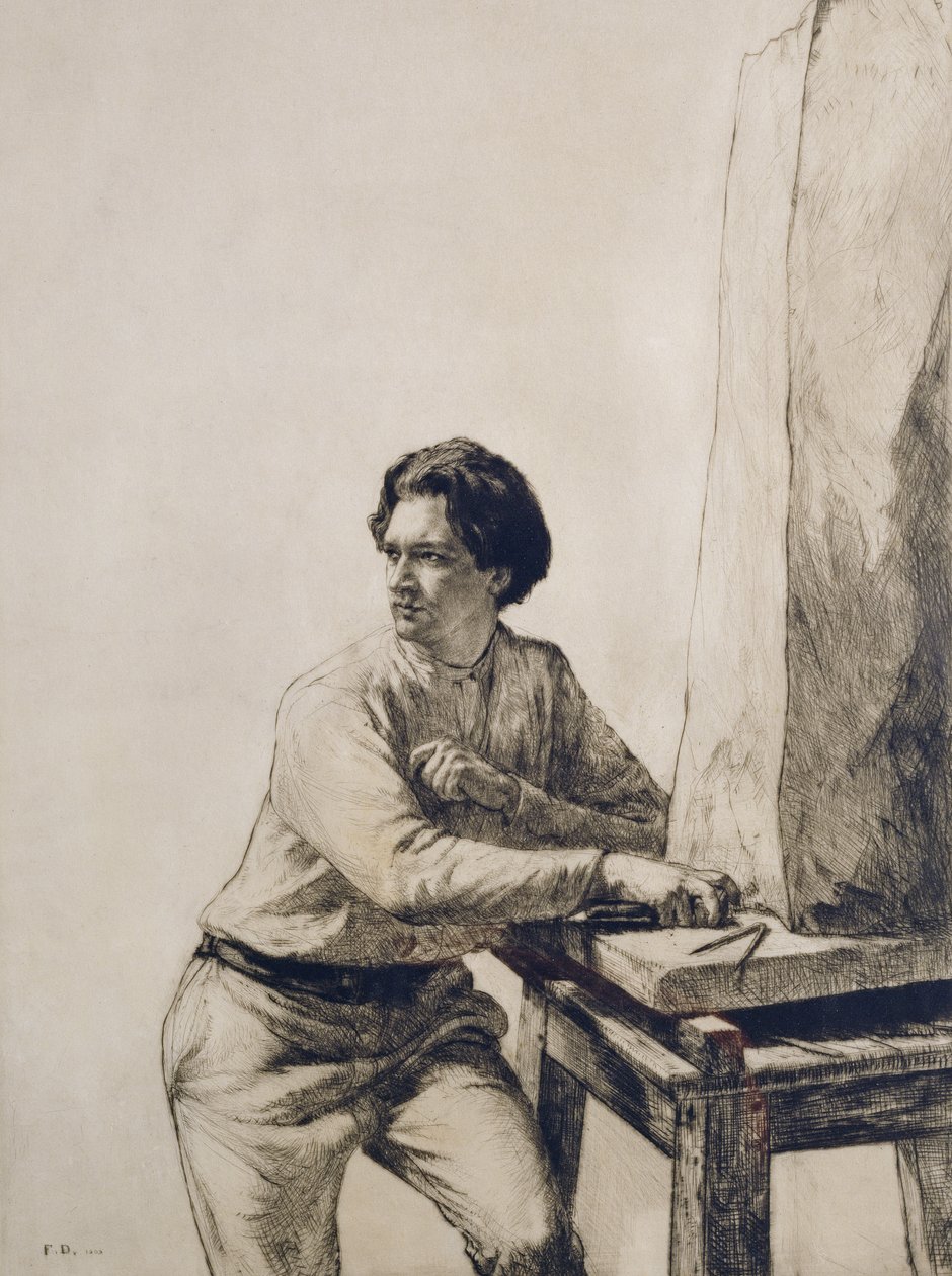 Portrett av Jacob Epstein (1880-1959) 1909 (tørrpunkt-etsing i mørkebrunt blekk) av Francis Dodd