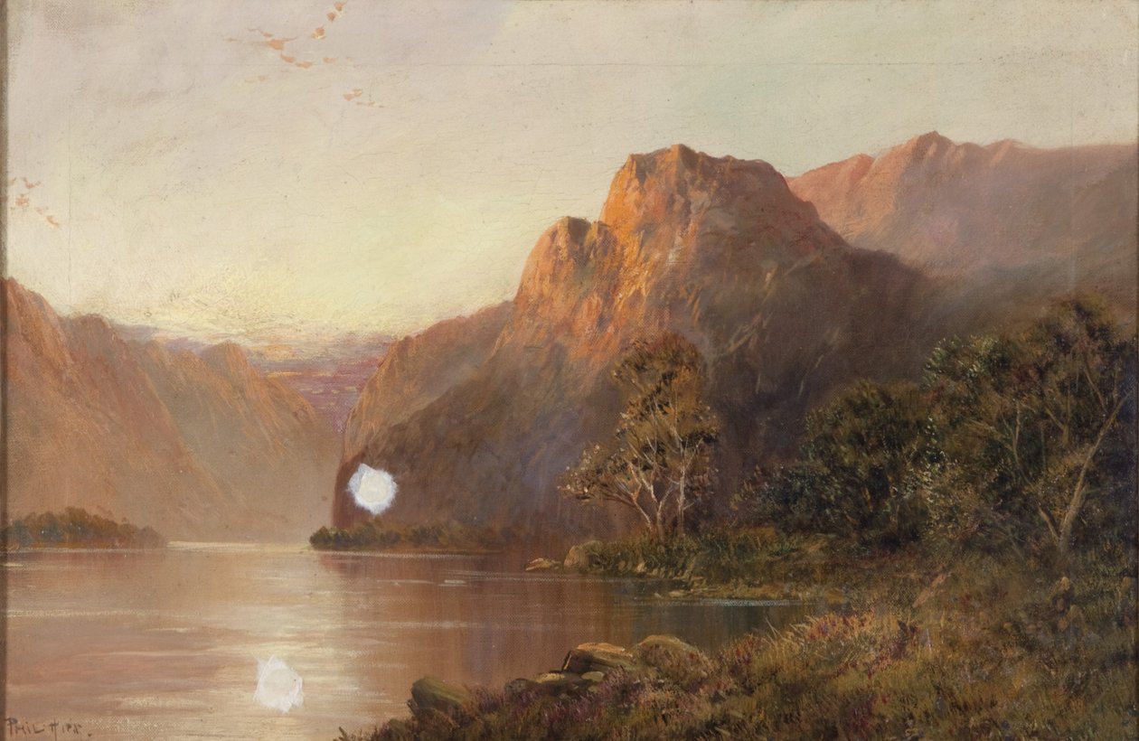 Innsjø og fjell (olje på lerret) av Francis E. Jamieson