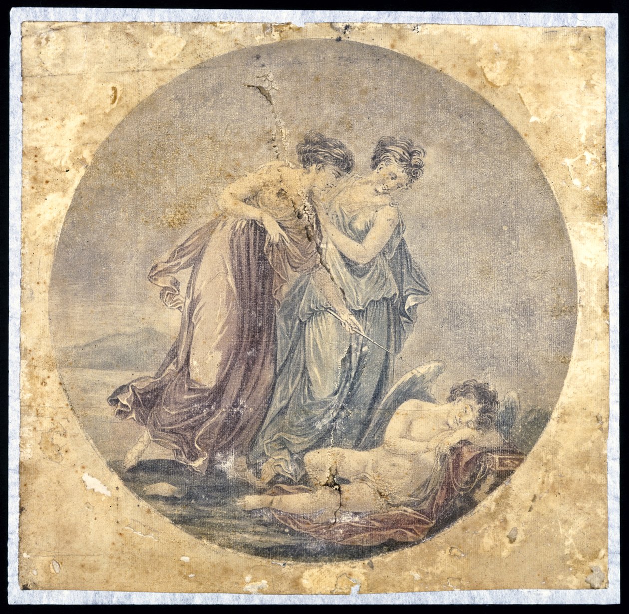Graces Awakening Cupid, etter et maleri av Benjamin West (1738-1820) 1778-81 (mekanisk maleri) av Francis Eginton