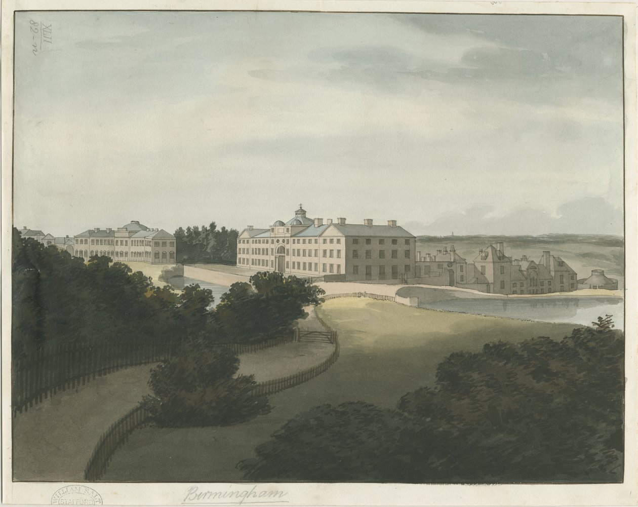 Soho Manufactory: akvarellmaleri med pennomriss, og [slutten av 1700-tallet] av Francis Eginton