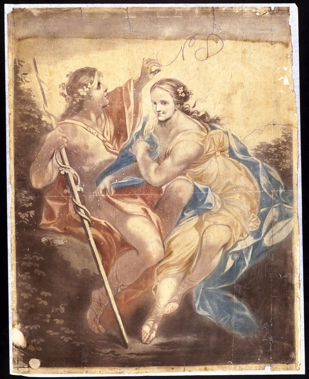 Venus og Adonis, etter et maleri av Benjamin West (1738-1820) 1778-81 (mekanisk maleri) av Francis Eginton
