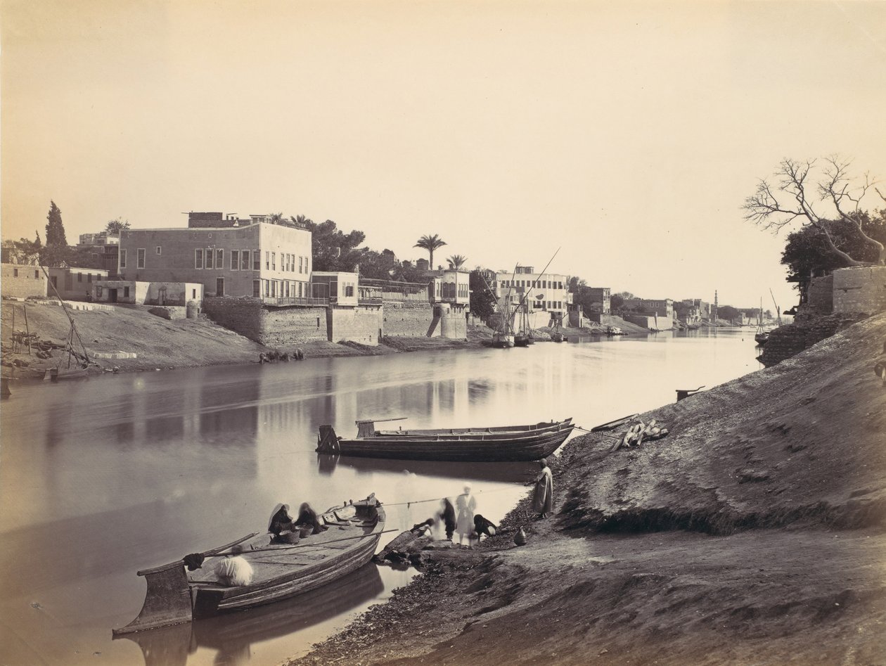 Nilens bredder i Kairo, ca. 1857, trykt 1870-årene. av Francis Frith