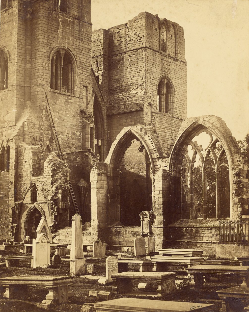 Frittstående vinduer og tårn, Elgin katedral av Francis Frith