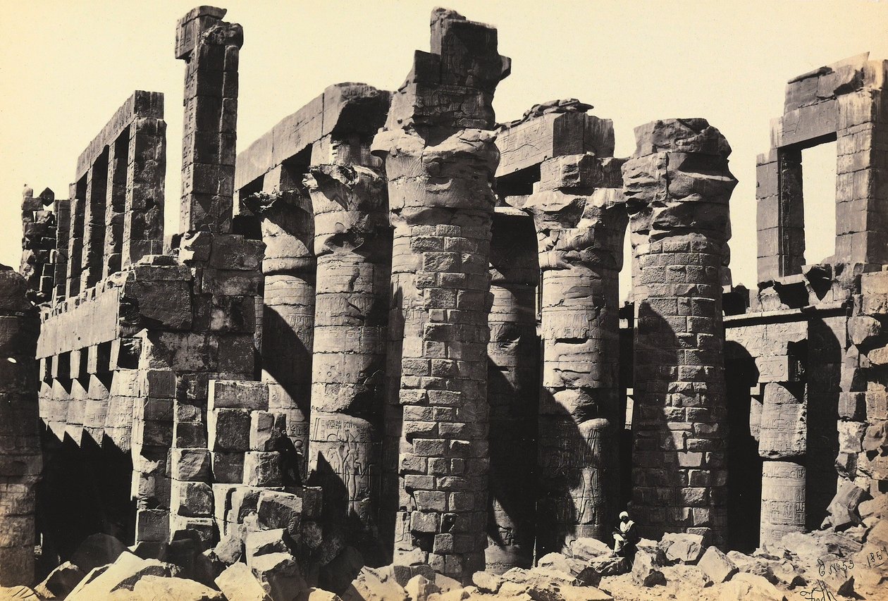 "Egypt og Palestina": ruinene av den store hypostilhallen til Amon-Ras store tempel, Karnak, Egypt av Francis Frith