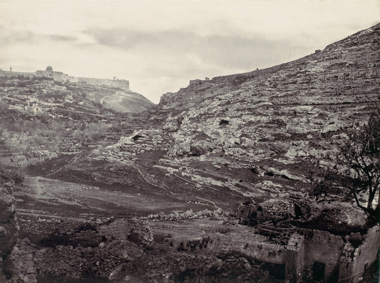 Mount Moriah, Jerusalem, fra brønnen til En Rogel, ca. 1857. av Francis Frith