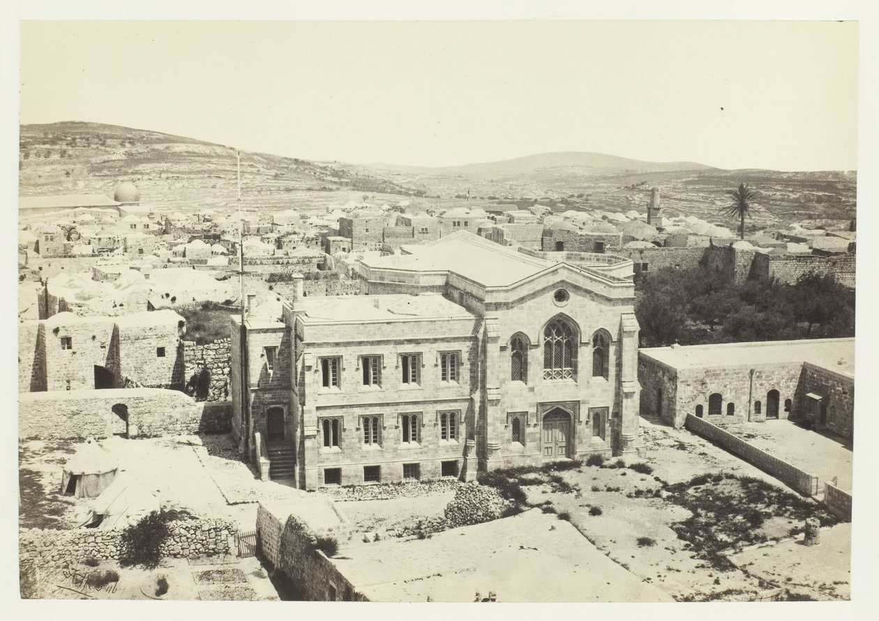 Den nye engelske kirken fra Hippicus-tårnet, Jerusalem, 1857. av Francis Frith