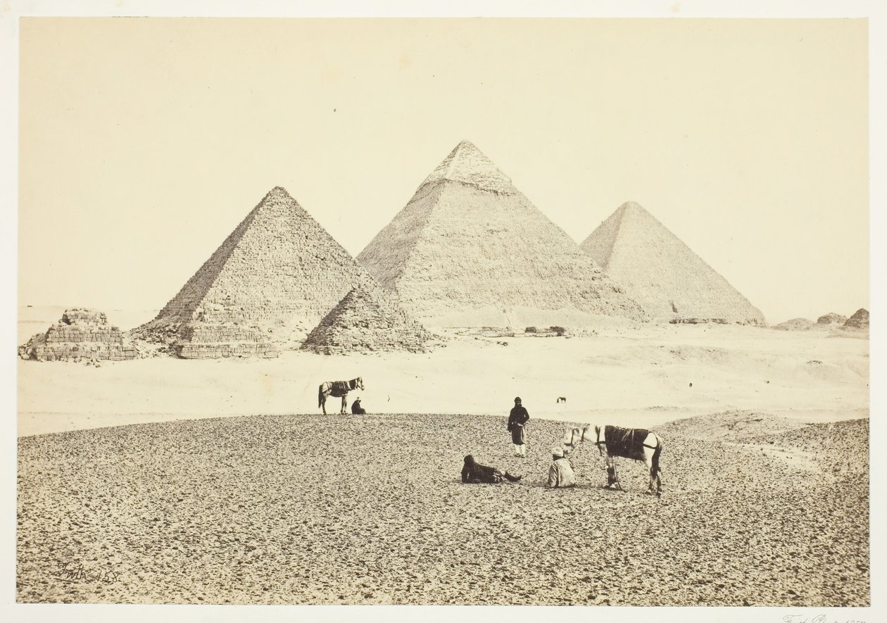 Pyramidene i El Geezeh, fra sørvest, 1857. av Francis Frith