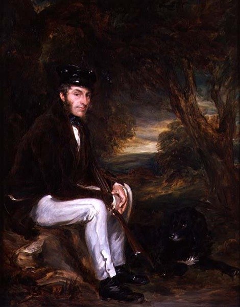 Portrett av en mann ute og skyter med hunden sin (olje på lerret) av Francis Grant