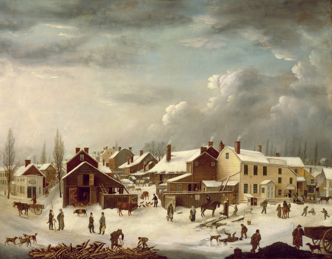 Vinterscene i Brooklyn, ca. 1817-20 (se 105484 for detaljer) av Francis Guy