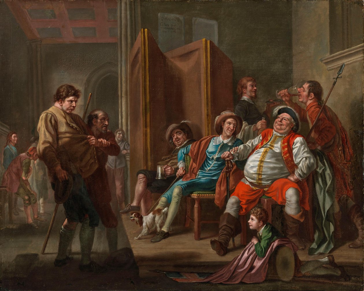 Falstaff rekrutterer soldater fra Shakespeares «Henrik IV», del II, akt III av Francis Hayman