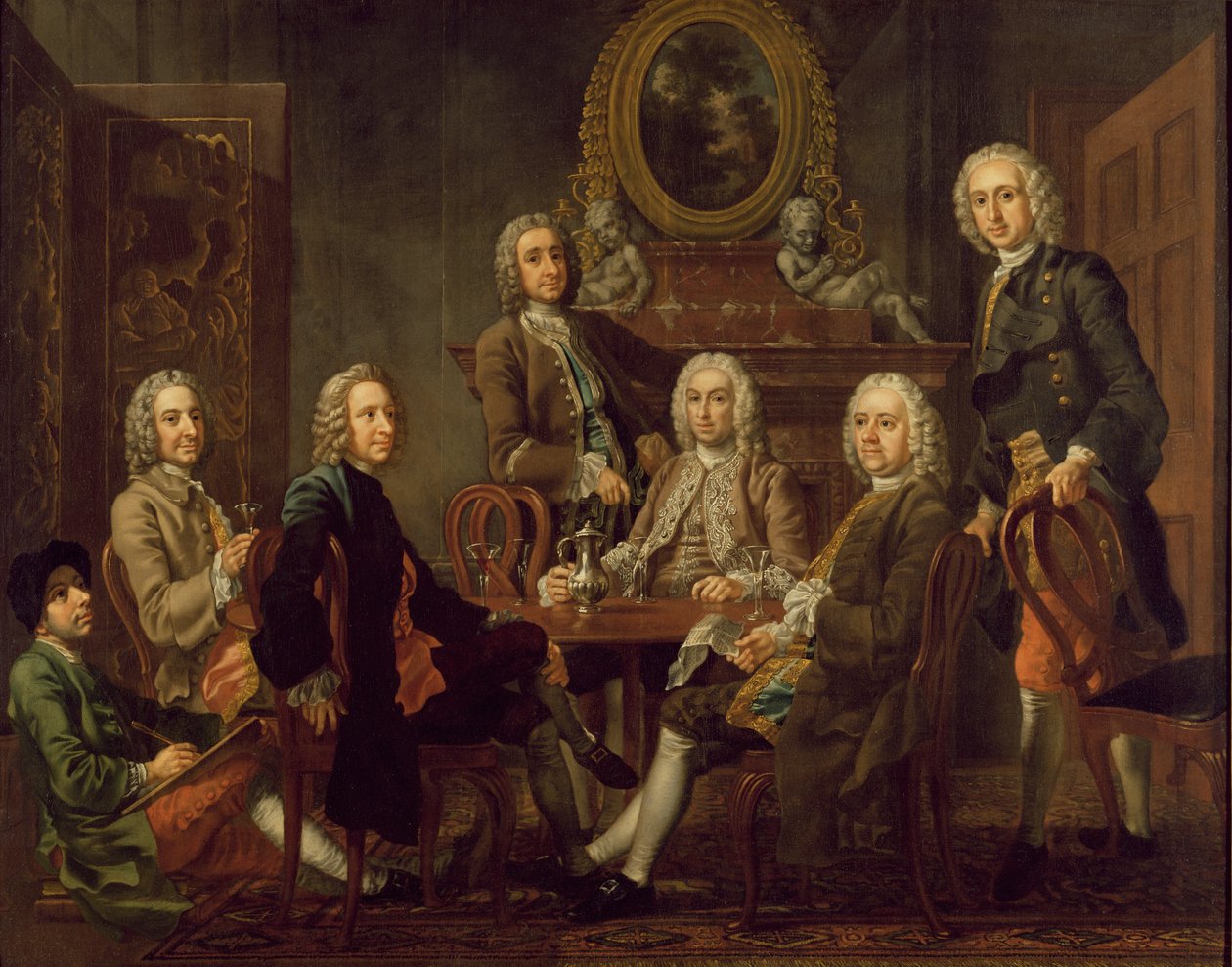 Portrett av en gruppe herrer, med kunstneren, ca. 1745 (olje på lerret) av Francis Hayman