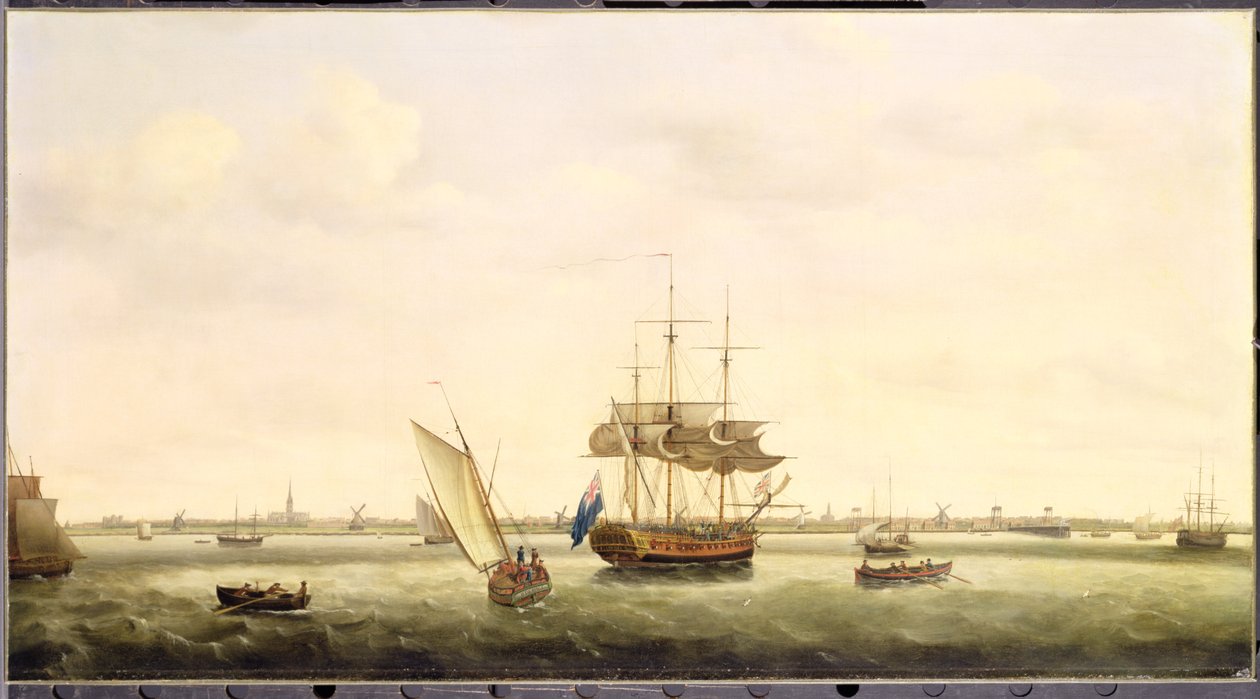 Fregatten 'overraskelse' ved Anchor utenfor Great Yarmouth, Norfolk, ca. 1775 av Francis Holman