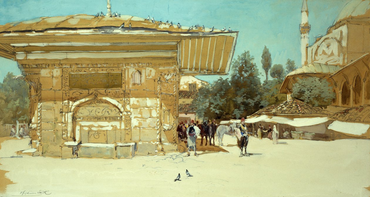 Vakker fontene, Scutari (gouache på papir) av Francis Hopkinson Smith