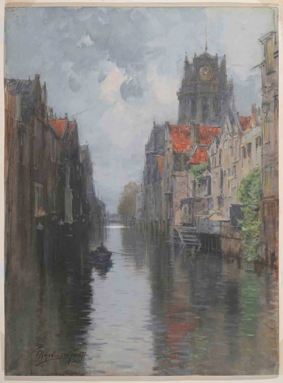 Behind the Groote Kirk, Dordrecht, ca. 1880-tallet (wc over trekull på papp) av Francis Hopkinson Smith