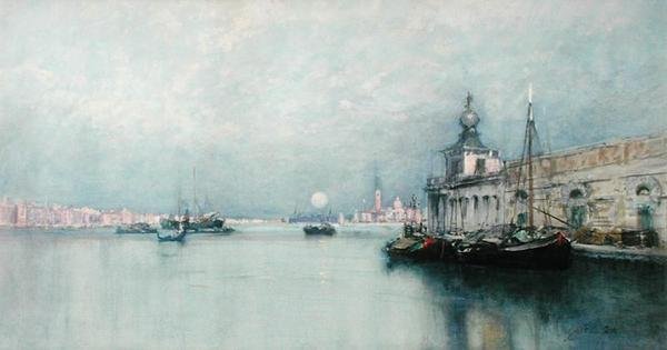 Måneoppgang på Canal Grande (akvarell på papir) av Francis Hopkinson Smith