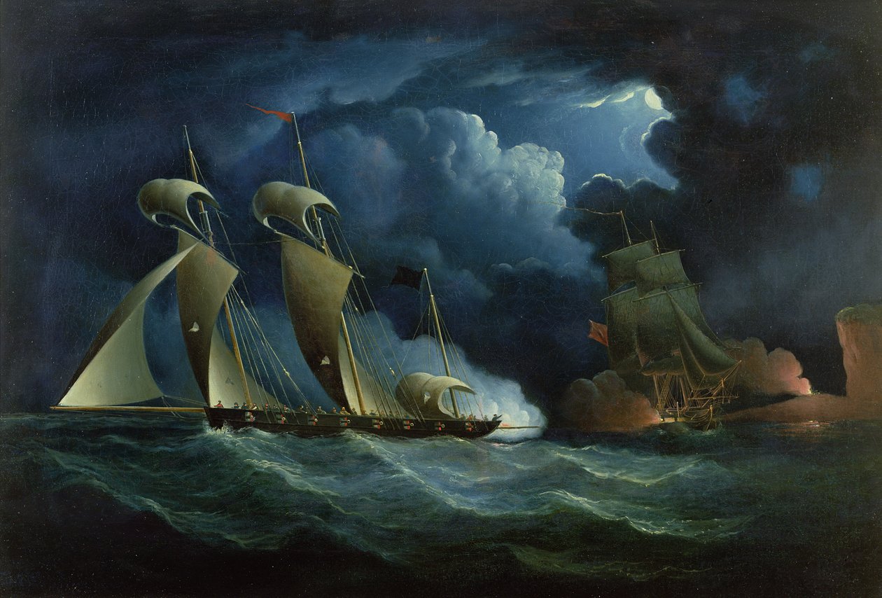 En tollbrigg som engasjerer piratluggeren vil se på av Francis Hustwick