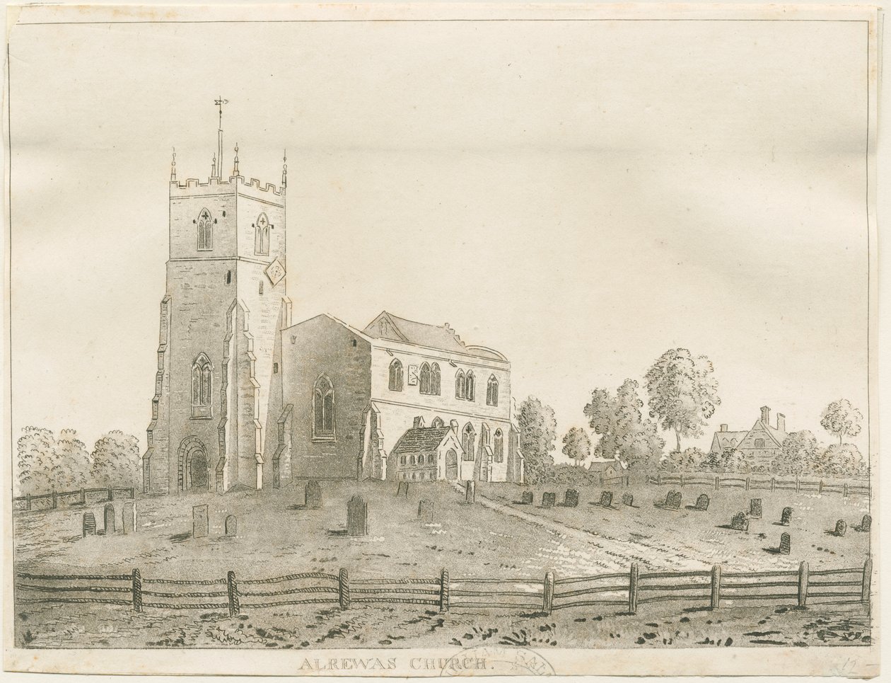 Alrewas kirke: akvatintgravering, nd [?1848] av Francis Jukes