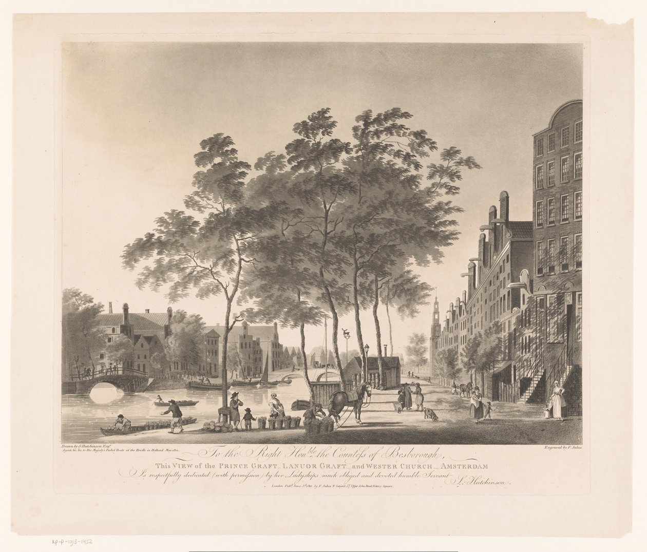 Utsikt over Prinsengracht og Westerkerk i Amsterdam Utsikt over Prince graft-Lanuor Graft- og Wester Church-Amsterdam (tittel på objekt) av Francis Jukes