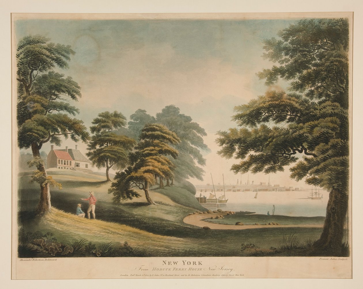 New York (fra Hobuck Ferry House, New Jersey) av Francis Jukes
