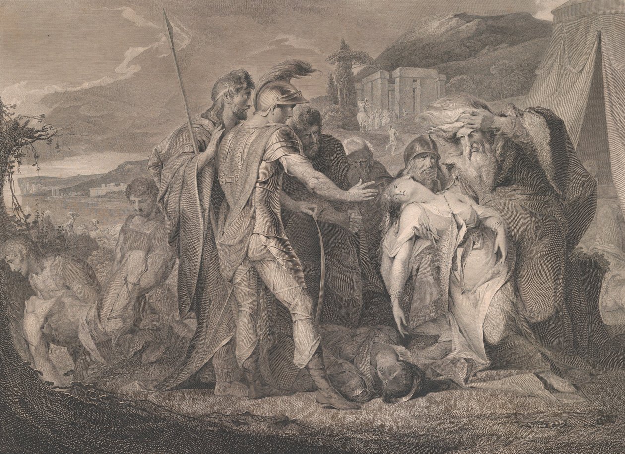 Kong Lear gråter over kroppen til Cordelia Shakespeare, King Lear, 5. akt, scene..., 1. august 1792. av Francis Legat