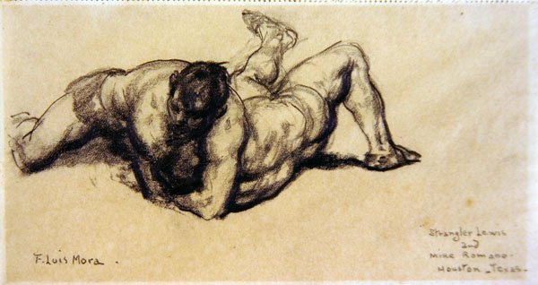 Strangler Lewis og Mike Romano, Houston, Texas, ca. 1920 (blyant på papir) av Francis Luis Mora