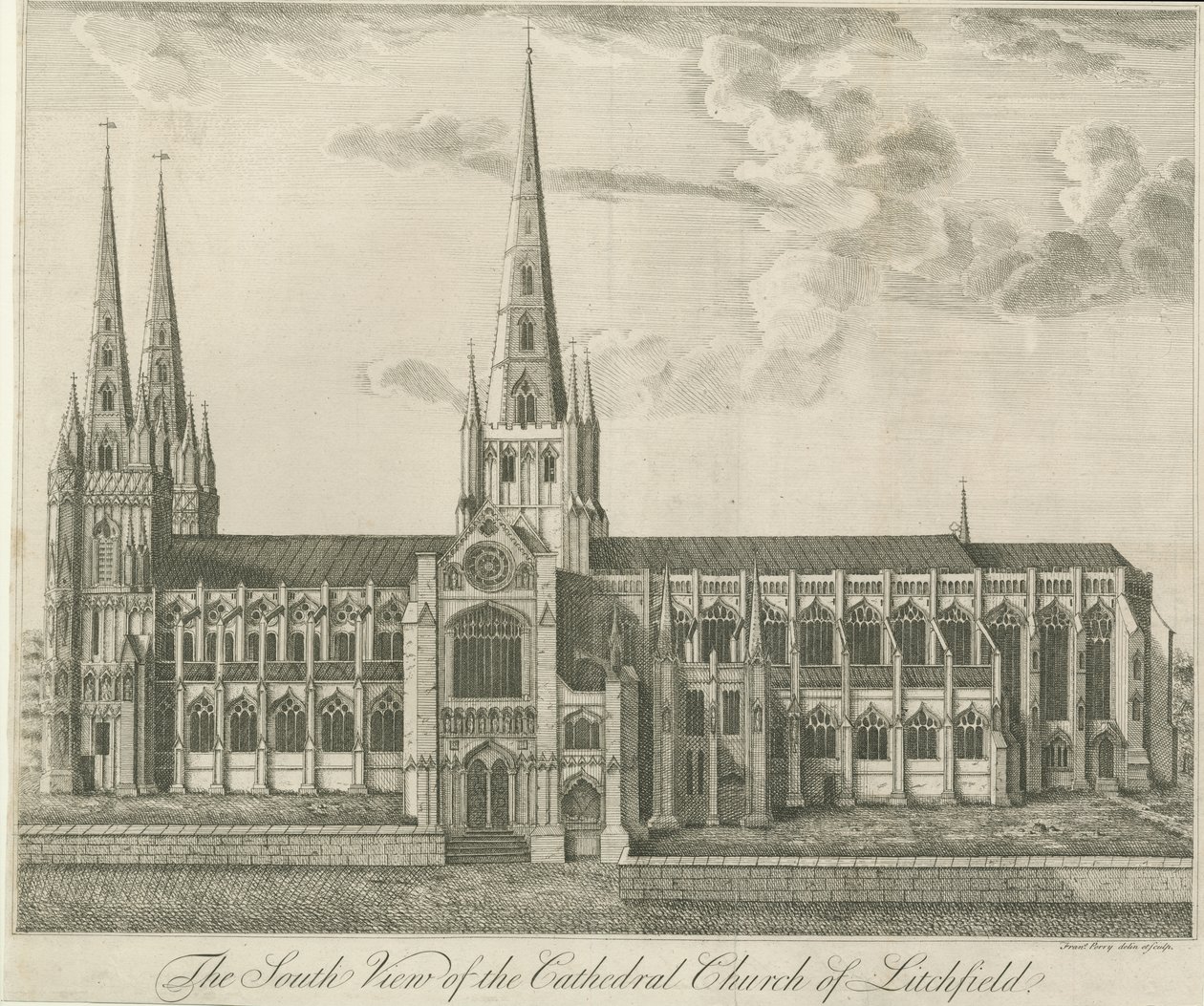 Lichfield Cathedral - South View: etsning, og [1800-tallet] (trykk) av Francis Perry