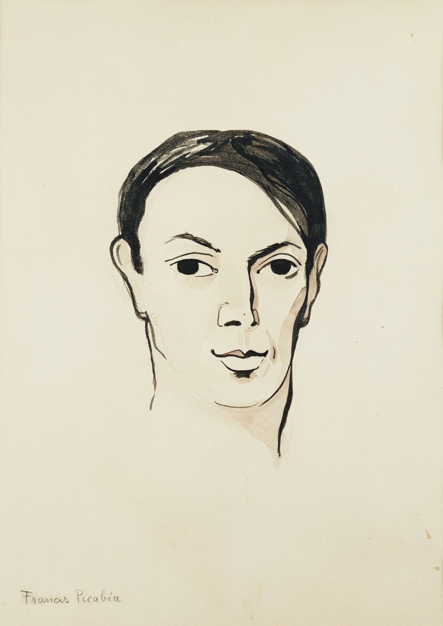 Portrett av Pablo Picasso; Portrett av Pablo Picasso, ca. 1902–1905 (akvarell, pensel og svart blekk og blyant på papir) av Francis Picabia