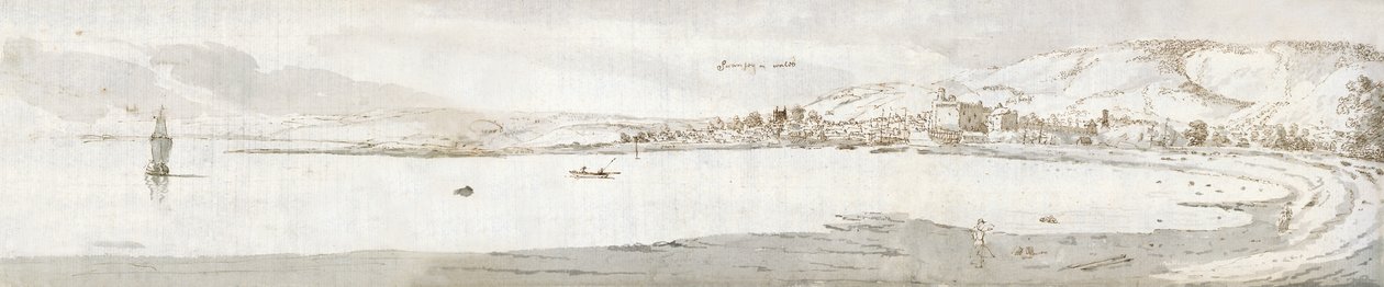 Swansea, ca. 1678 (akvarell og brunt blekk på papir) av Francis Place