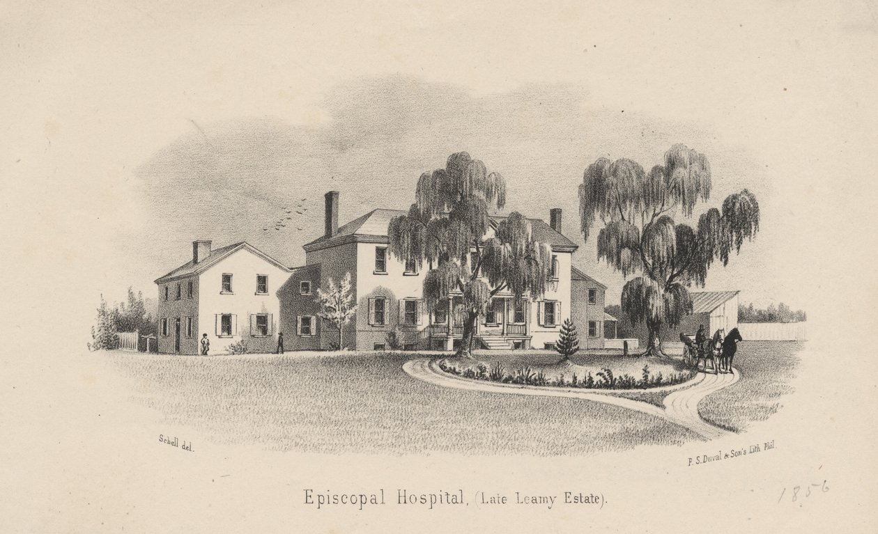 Episcopal Hospital, litho av P.S. Duval und Son, 1856 av Francis Schell